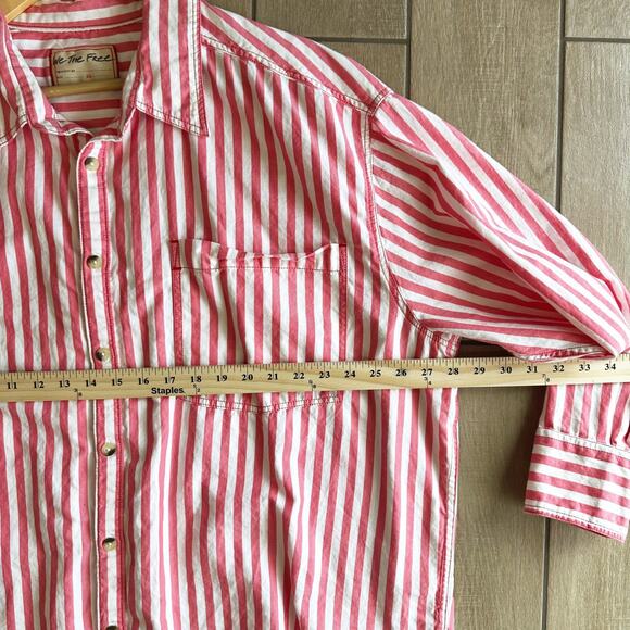Free People Freddie Striped Button Down Shirt XL Preppy Coastal Oversized - Picture 7 of 8